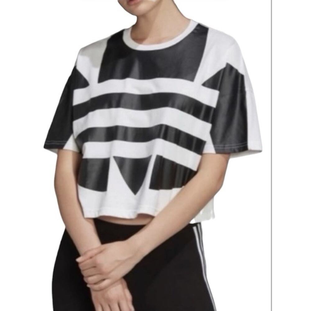 adidas Originals Adicolor Big Trefoil T-Shirt Tee Womens Black White Sz L - Picture 2 of 7